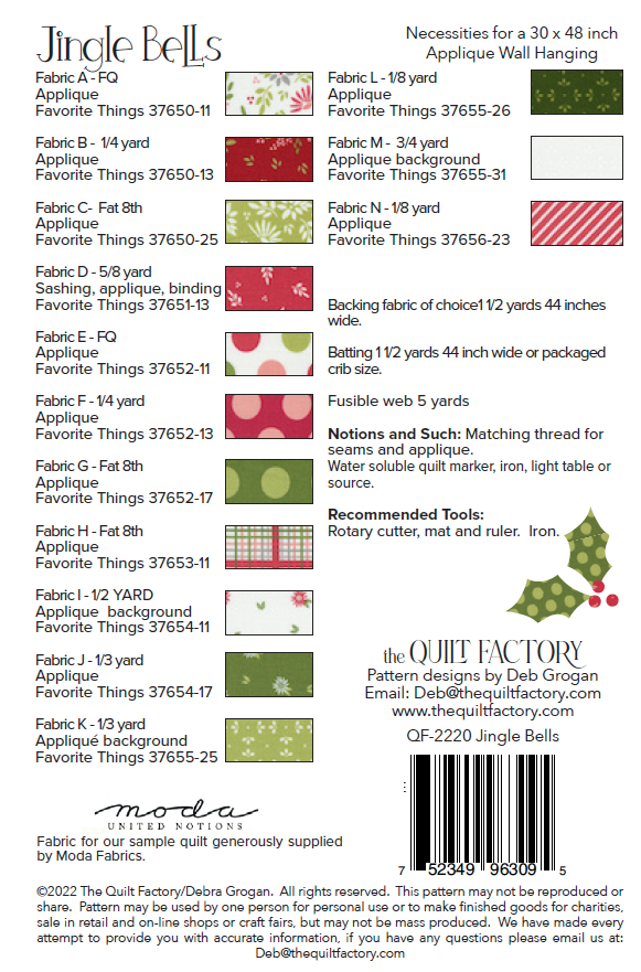 Downloadable Jingle Bells Quilt  Pattern