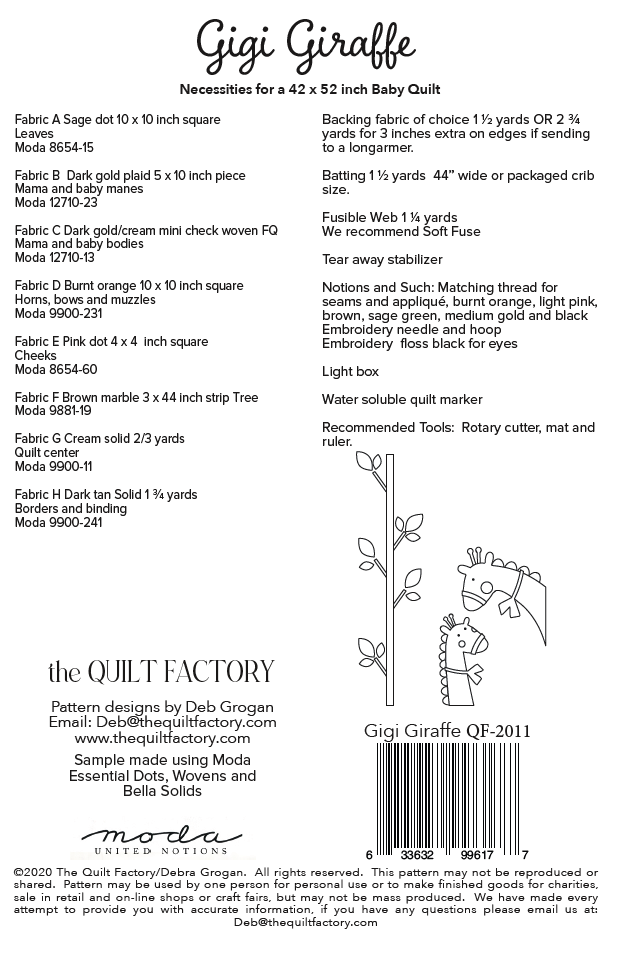 Downloadable Gigi Giraffe Quilt Pattern