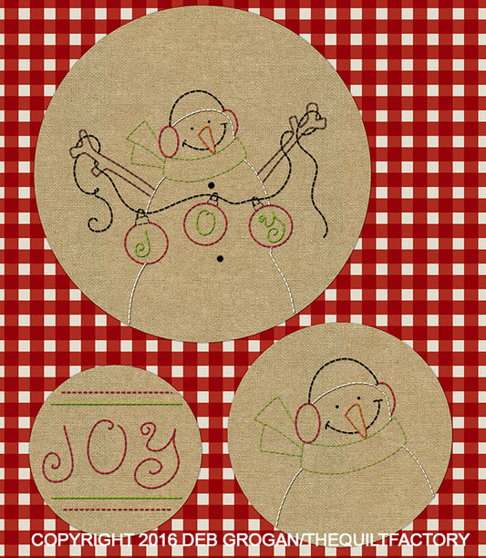 Downloadable Joy Snowman Embroidery Pattern